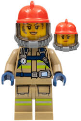 LEGO® Minifigurák Fire - Reflective Stripes, Dark Tan Suit, Red Fire Helmet, Open Mouth with Peach Lips and Dirty Face cty0967 (cty0967)
