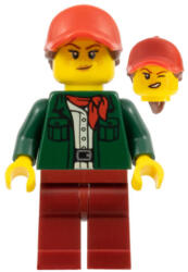 LEGO® Minifigurák Safari Tourist - Female, Dark Green Jacket, Dark Red Legs, Red Ball Cap with Reddish Brown Ponytail cty1099 (cty1099)
