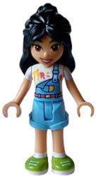 LEGO® Minifigurák Friends Liann - Bright Light Blue Overalls over White Shirt, Bright Light Blue Shorts, Lime Shoes frnd600 (frnd600)