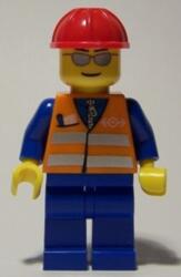 LEGO® Minifigurák Narancssárga mellény, kék lábak, ezüst szemüveg, piros védő sisak trn225 (trn225)