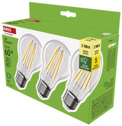 EMOS EMOS ZF5147.3, LED izzó Filament A60 / E27 / 3, 8 W (60 W) / 806 lm / meleg fehér 3db (ZF5147-3)