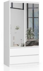 AKORD - S90 2 Ajtós 2 Fiókos 2 Tükrös Gardróbszekrény, Fehér Korpusz és Front, Lamellás Lemez, ABS Élzárás, 90x180x51 cm, Matte Felület (1186)