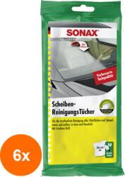 SONAX Set 6 x 10 Servetele Auto Umede pentru Suprafetele din Sticla, Sonax (DEM-6xMDR-415000)