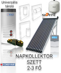 Napcsap 2-3 fő részére napkollektor rendszer 10 csöves vákuumcsöves napkollektor, 100 literes hőcserélős tároló, ECO szivattyú állomás, vezérlés, tágulási tartály (COR_SZETT10VCS100L--22301VT_NAPKOLLEKTOR)