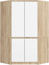 AKORD S100 4-Ajtós Modern Sarokszekrény - Dió/Sonoma Tölgy és Fehér Felület, 180x100x50 cm, Mat Oldal és Frontok, CLP Bútorrendszer (3064)