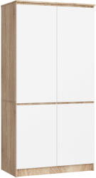 AKORD - Sonoma Tölgy/Fehér 4 Ajtós Szekrény, CLP Rendszer, 90x180x51 cm, Matt Frontok, Laminált Lemez, Összeszerelhető Bútor, Fa Hatás, Modern Design (3123)