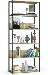 AKORD Indusztriális Álló Polc 80cm - Fekete/Dub Artisan, 6 Polcos, Összeszerelő szett, Laminált lemez, ABS Szél, Modern Loft Bútor, 192x80x32cm (2915)