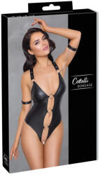 Cottelli Collection Bondage - fényes, gyűrűs, nyitott body (fekete) (26431891031) - pleasure4you