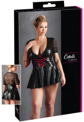 Cottelli Collection Plus Size - fényes ruha piros fűzővel (fekete) (27152011071) - pleasure4you