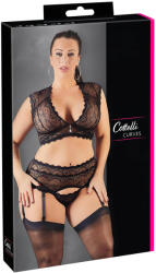 Cottelli Collection Plus Size - strasszos, csipke fehérnemű szett (fekete) (22131841071) - pleasure4you
