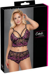 Cottelli Collection Plus Size - virágos melltartó szett (fekete-lila) (22139901961) - pleasure4you