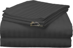 HomePuls Cearsaf de pat dublu king size Damasc Policoton dunga 1 cm, 230 x 260 cm, Negru