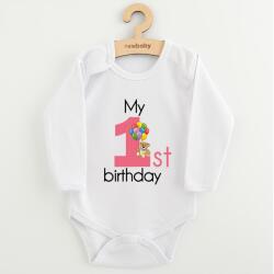 NEW BABY Body pentru copii cu imprimeu New Baby My first birthday roz, mărime 86 (12-18lr)