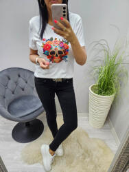 Norafashion Csinos virágos koponya mintás női póló (462884)