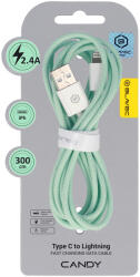 Blavec Cable Candy fonott - USB - Lightning - 2, 4A 3 méter (CCA-UL24GN30) zöld Lightning USB kábel