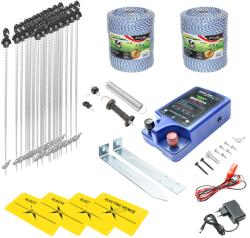 WOLF-Garten Kit complet gard electric 12/220V, 2 Joule, lungime fir 2000m, 100 stalpi, kit poarta si 4 placute avertizare Breckner Germany (BK87553)