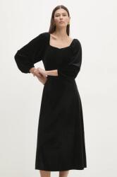 ANSWEAR rochie de catifea culoarea negru, midi, evazată BBYA-SUD02A_99X (r10338.FLK)