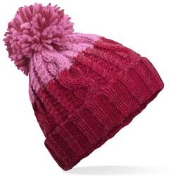 Beechfield Kétszínű kötött sapka pomponnal - Piros / rózsaszín (CB437-1000386624)