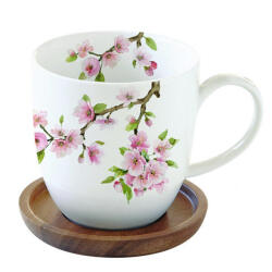 Easy Life Cseresznyevirágos porcelán bögre akácfa alátéttel - Sakura (VR-1080SAKU)