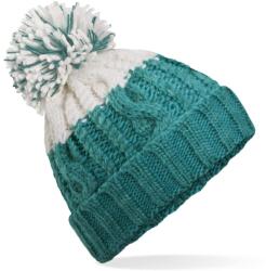 Beechfield Kétszínű kötött sapka pomponnal - Emerald / fehér (CB437-1000386625)