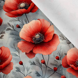 Takoy Matt anyag fürdőruhákhoz, fitnesz ruházathoz vad pipacsok szürke alapon