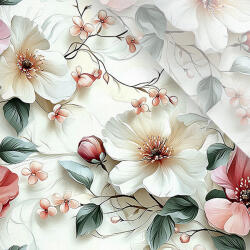 Takoy Enyhén elasztikus műselyem / silky anyag világos virágok Alica