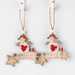 Karácsonyi 2 db-os akasztós dekoráció angyalkával Merry Christmas felirattal 9x8 cm ZHH113075 (ZHH113075)