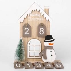  Karácsonyi fából készült dekoráció házikó alakkal hóemberrel és változtatható dátummal adventi kalendáriumos 18, 5x13, 5 cm SFT113303 (SFT113303)