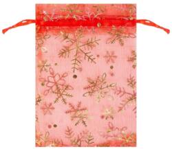  Organza tasak piros színű hópehely mintás nagy 18x23 cm JS794231 (JS794231)