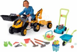 Smoby Set tractor cu pedale și roabă cu mașină de tuns iarba Builder Max Tractor Smoby cu încărcător excavator și un set de găleată pentru castel (SM710304-6)