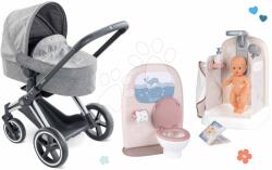 Corolle Set cărucior cu baie pentru păpuși Cybex Landau 3în1 Priam Corolle cu duș funcțional și toaletă cu accesorii pentru chiuvetă (CO140770-19)