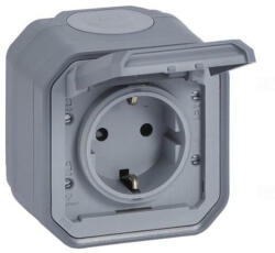 Legrand Plexo 55 falon kívüli 2P+F csatlakozóaljzat csapófedéllel, összeszerelt, csavaros vezetékbekötéssel, szürke 069733L Legrand (069733L)