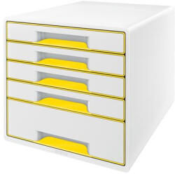 Leitz Irattároló, műanyag, 5 fiókos, Leitz Wow Cube, fehér/sárga