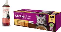 Whiskas WHISKAS Adult tasak 40 x 85 g Baromfi darabok - nedves eledel felnőtt macskáknak, zselében (darabok: csirke, pulyka, baromfi, kacsa) + Lab-V lazacolaj 100% kutyáknak és macskáknak minden korosztály sz