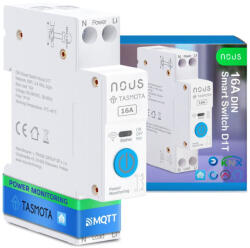 Nous D1T DIN-sín kompatibilis Wi-Fi-s relémodul, Tasmota firmware, Matter kompatibilis, 16A (NOU-REL-D1T)