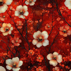 Takoy Jersey anyag Milano piros fantasy virágok 150cm