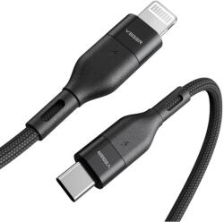 VEGER CL01 - 3A USB Type-C - Apple Lightning kábel - 120 cm, 3A töltés, gyöngyvászon borítás - fekete
