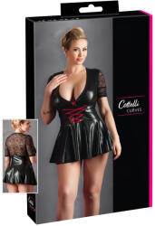 Cottelli Collection Plus Size - fényes ruha piros fűzővel (fekete) (27152011081) - bujaalmok