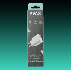 AVAX CH360 SPEEDY 65W GaN töltő USB-C (PD3.0)+USB A (QC), fehér (CH360)