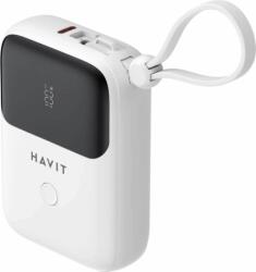 Havit PB5215 Powerbank integrált kábellel Lightning / Type-C / 10000mAh 22, 5W - Fehér (PB5215)