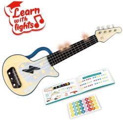 Hape Jucarie din lemn - Instrument Ukulele (chitara) albastru - invata sa canti cu lumini (E0625A)