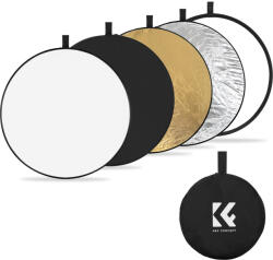 K&F Concept 5in1 derítőlap, reflektor fogantyúval 80cm (feh, fek, arany, ezüst, transp) + hordtáska (KF-18-0005)
