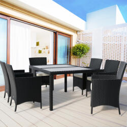 CASARIA Berlin 1+6 kerti polyrattan bútor szett - fekete (993028)