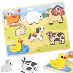 Viga Toys Montessori puzzle din lemn ferme figuri 2in1