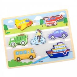 Viga Toys Montessori 2in1 Puzzle din lemn Figuri de vehicule