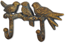 ART-POL Patinás óarany madárkák 2 akasztós fém fali fogas 10, 5x18x4, 5cm (175624)