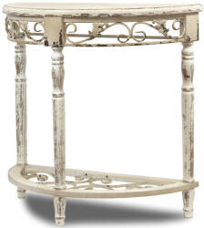 ART-POL Provence krémfehér félkör koptatott fa kisasztal kecsesen faragott lábakkal 78x82x38cm (104098) - perfectodekor