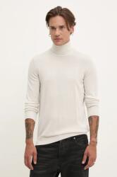 HUGO BOSS gyapjú pulóver könnyű, férfi, bézs, garbónyakú - bézs XL - answear - 33 990 Ft