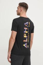 Alpha Industries pamut póló fekete, férfi, nyomott mintás, 128507CP - fekete XL