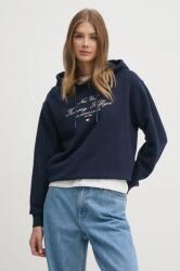 Tommy Hilfiger pamut melegítőfelső sötétkék, női, nyomott mintás, kapucnis, WW0WW43842 - sötétkék M